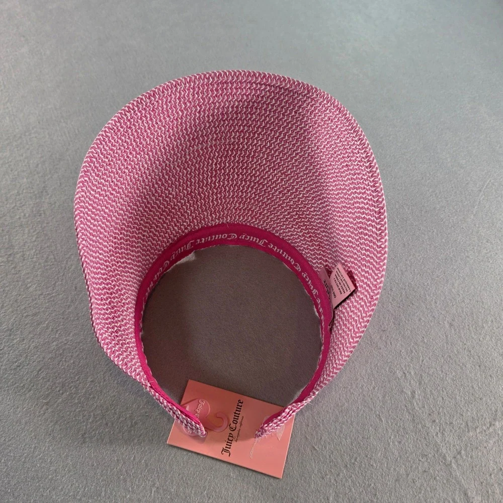 Juicy Couture Pink Woven Straw Visor Sun Hat Rhinestone Heart Charm NWT One Size
